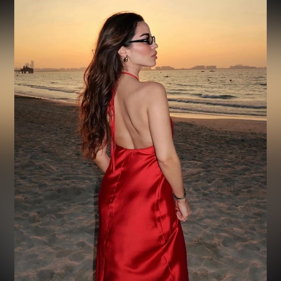 ZARA SATIN EFFECT HALTER SLIP DRESS - Picture 7 of 11